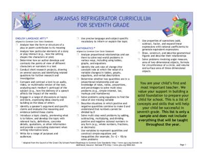 ARKANSAS REFRIGERATOR CURRICULUM FOR SEVENTH GRADE ENGLISH LANGUAGE ARTS * Aligned to Common Core State Standards   Analyze how the form or structure of a