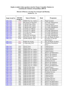 Replies to initial written questions raised by Finance Committee Members in examining the Estimates of Expenditure[removed]Director of Bureau : Secretary for Transport and Housing Session No. : 14  THB(T)001