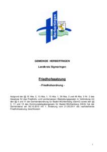 GEMEINDE HERBERTINGEN Landkreis Sigmaringen Friedhofssatzung - Friedhofsordnung -