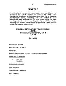-1-  Tuesday, September 09, 2014 NOTICE The Housing Development Commission was established by