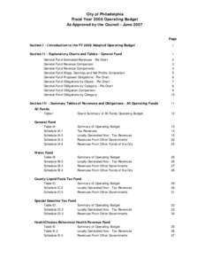 City of Philadelphia Fiscal Year 2008 Operating Budget As Approved by the Council - June 2007 Page Section I - Introduction to the FY 2008 Adopted Operating Budget