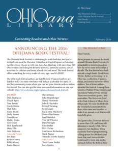 In This Issue The Director’s Chair .........................Ohioana Book FestivalNew Books ........................................3 Coming Soon ..................................12