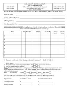 CECIL COUNTY HOUSING AGENCY – SECTION 8 PROGRAM Office of Housing & Community Development 200 Chesapeake Blvd. Suite 1800 Elkton, Maryland 21921