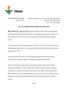 News FOR IMMEDIATE RELEASE Contact: Heather Konschak, Community Relations  June 5, 2014