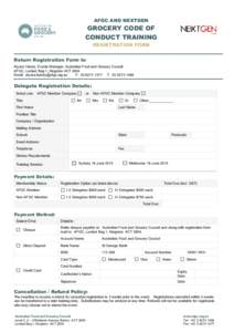 AFGC AND NEXTGEN  GROCERY CODE OF CONDUCT TRAINING REGISTRATION FORM Return Registration Form to: