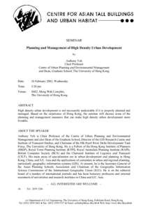 Planning and Management of High Density Urban Development
