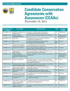 U.S. Fish & Wildlife Service  Candidate Conservation Agreements with Assurances (CCAAs) November 15, 2011