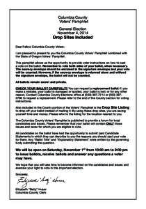 Columbia County Voters’ Pamphlet General Election November 4, 2014  Drop Sites Included