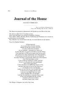 912  JOURNAL OF THE HOUSE Journal of the House SEVENTY-THIRD DAY