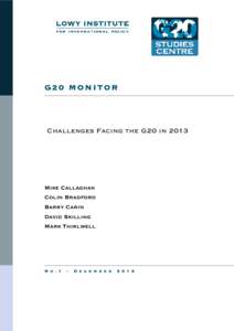 G20 MONITOR  Challenges Facing the G20 in 2013 Mike Callaghan Colin Bradford