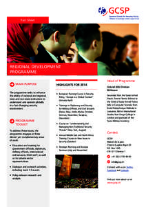 Fact Sheet  REGIONAL DEVELOPMENT PROGRAMME MAIN PURPOSE The programme seeks to enhance