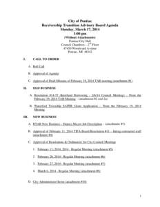 City of Pontiac Receivership Transition Advisory Board Agenda Monday, March 17, 2014 1:00 pm (Without Attachments) Pontiac City Hall