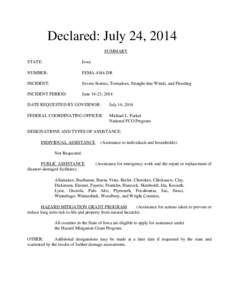 Declared: July 24, 2014 SUMMARY STATE: Iowa