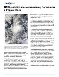 NASA satellite spots a weakening Karina, now a tropical storm