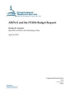 ARPA-E and the FY2016 Budget Request