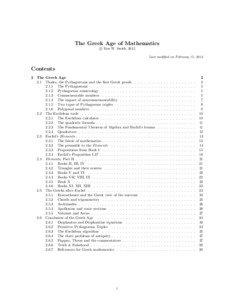 The Greek Age of Mathematics c Ken W. Smith, 2012 Last modified on February 15, 2012