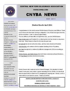 CENTRAL NEW YORK BLUEGRASS ASSOCIATION  WWW.CNYBA.COM CNYBA NEWS M A Y