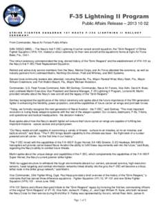 F-35 Lightning II Program Public Affairs Release – [removed]S T R I K E F I G H T E R C E R E M O N Y  S Q U A D R O N