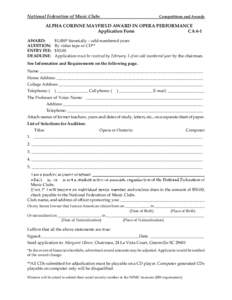 National Federation of Music Clubs  Competitions and Awards ALPHA CORINNE MAYFIELD AWARD IN OPERA PERFORMANCE Application Form