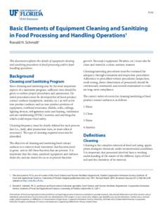 FS14  Basic Elements of Equipment Cleaning and Sanitizing in Food Processing and Handling Operations1 Ronald H. Schmidt2