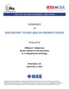 IEEE JOINT TASK FORCE ON QUADRENNIAL ENERGY REVIEW  SUMMARY of IEEE REPORT TO DOE QER ON PRIORITY ISSUES Prepared for