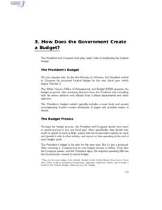 3. How Does the Government Create a Budget? The President and Congress both play major roles in developing the Federal budget.  The Presidents Budget