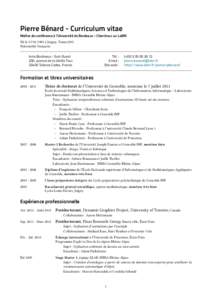 Pierre Bénard - Curriculum vitae Maître de conférence à l’Université de Bordeaux – Chercheur au LaBRI Né le à Joigny, Yonne (89) Nationalité française Inria Bordeaux - Sud-Ouest