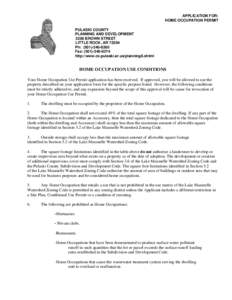 APPLICATION FOR: HOME OCCUPATION PERMIT PULASKI COUNTY PLANNING AND DEVELOPMENT 3200 BROWN STREET LITTLE ROCK, AR 72204