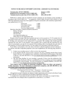 NOTICE TO BIG ROCK TOWNSHIP TAXPAYERS: ASSESSED VALUES FOR 2014 Valuation date (35 ILCS[removed]): Required level of assessment (35 ILCS[removed]): Valuation based on sales from (35 ILCS[removed]):  January 1, 2014