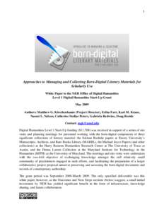 1      Approaches to Managing and Collecting Born-Digital Literary Materials for Scholarly Use