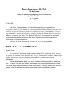 Reason-Rupe January 2013 Poll Methodology Prepared by Princeton Survey Research Associates International for Reason Foundation January 2013 SUMMARY