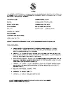 AGENDA THE HAWKINS COUNTY BOARD OF COMMISSIONERS WILL MEET IN REGULAR SESSION ON OCTOBER28, 2013 AT 9:00 Alt AT THE HAWKINS COUMYCOURTHOUSE COMMISSION MEETING ROOM LOCATED AT 110 EAST MAIN STREET, ROGERSVILLE, TENNESSEE 