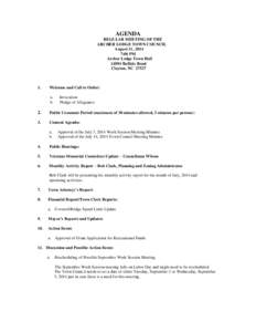 AGENDA REGULAR MEETING OF THE ARCHER LODGE TOWN COUNCIL August 11, 2014 7:00 PM Archer Lodge Town Hall