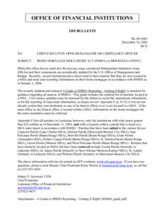 OFFICE OF FINANCIAL INSTITUTIONS OFI BULLETIN BL[removed]December 18, 2003 [B,T] TO: