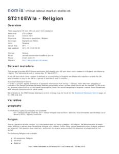 nomis  official labour market statistics ST210EWla - Religion Overview