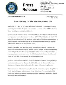 Press Release Public Affairs Office Commander, U.S. Fleet Forces Command 1562 Mitscher Avenue,