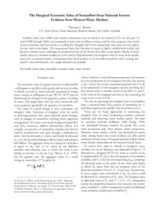 The Marginal Economic Value of Streamflow from National Forests: Evidence from Western Water Markets Thomas C. Brown U.S. Forest Service, Rocky Mountain Research Station, Fort Collins, Colorado Evidence from over 2,000 w