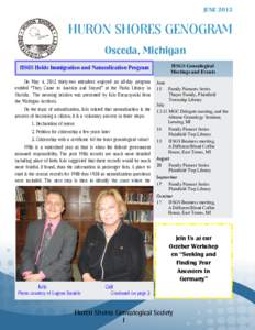 JUNEHURON SHORES GENOGRAM Oscoda, Michigan HSGS Genealogical Meetings and Events