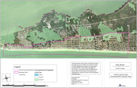 The preparation of this map was financed in part through a grant provided by the North Carolina Kure Beach  Coastal Management Program, through funds