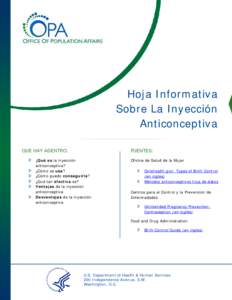 Hoja Informativa Sobre La Inyección Anticonceptiva QUE HAY ADENTRO:  FUENTES: