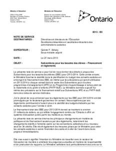 Note de service : 2013 B5 Subvention pour les besoins des élèves - Financement et règlements