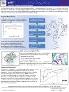 eHiTS provides an optimal balance between accuracy and speed in molecular docking. The state of the art conformational search algorithm and eHiTS’ native top-performing scoring function give rise to a superb tool for p