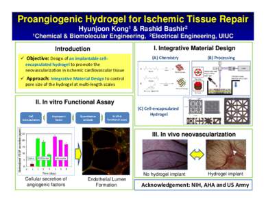 Proangiogenic Hydrogel for Ischemic Tissue Repair Hyunjoon Kong1 & Rashid Bashir2 1Chemical & Biomolecular Engineering, 2Electrical Engineering, UIUC