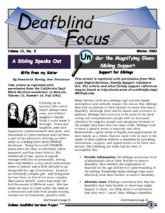 Deafblind Focus Volume 13, No. 3  A Sibling Speaks Out