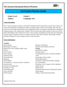 The American International School of Freetown  Curriculum Review Guide Grade Level: Subject: