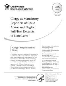 Clergy as Mandatory Reporters of Child Abuse and Neglect: Full-Text Excerpts of State Laws