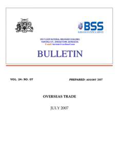 3RD FLOOR NATIONAL INSURANCE BUILDING FAIRCHILD ST., BRIDGETOWN, BARBADOS. E-mail: [removed] BULLETIN VOL. 24: NO. 07