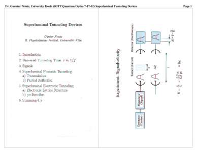 Dr. Guenter Nimtz, University Koeln (KITP Quantum Optics[removed]Superluminal Tunneling Devices  Page 1