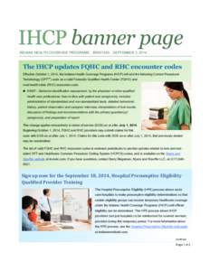 IHCP banner page INDIANA HEALTH COVERAGE PROGRAMS BR201435  SEPTEMBER 2, 2014