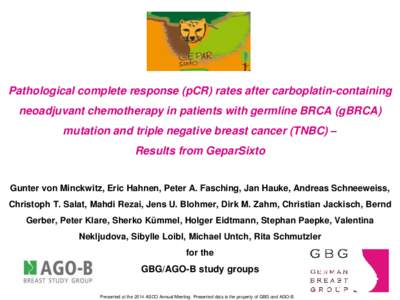 Pathological complete response (pCR) rates after carboplatin-containing neoadjuvant chemotherapy in patients with germline BRCA (gBRCA) mutation and triple negative breast cancer (TNBC) – Results from GeparSixto  Gunte